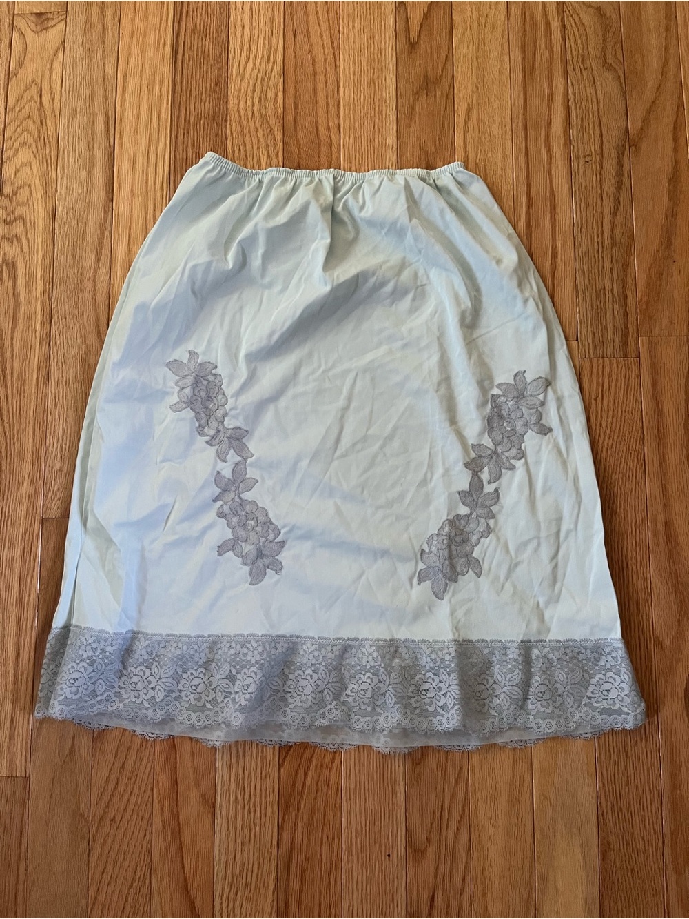 Vintage Light Blue Lace Trim Slip Skirt Medium Satin Balletcore Coquette